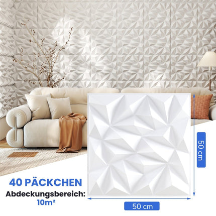 3D sienų plokštės, rombo formos, 50x50 cm, 10 m² padengimas