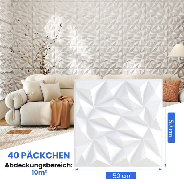 3D sienų plokštės, rombo formos, 50x50 cm, 10 m² padengimas