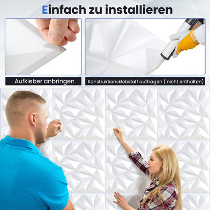 3D sienų plokštės, rombo formos, 50x50 cm, 10 m² padengimas