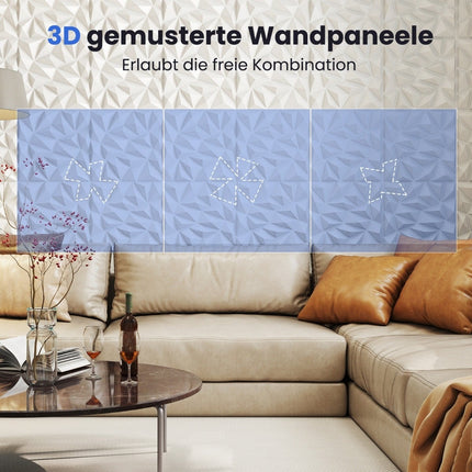 3D sienų plokštės, rombo formos, 50x50 cm, 10 m² padengimas
