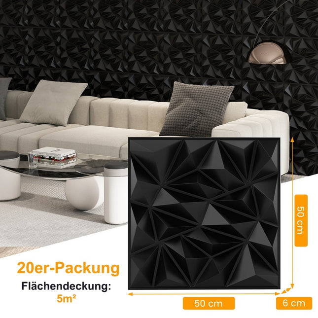 3D sienų plokštės, rombo formos raštas, juodos, 10 m² padengimas