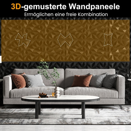 3D sienų plokštės, rombo formos raštas, juodos, 5 m² padengimas