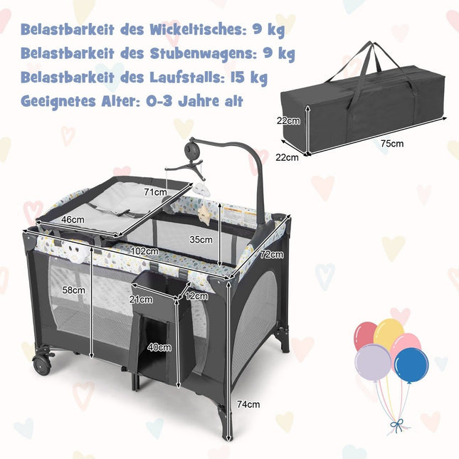 3 IN 1 sulankstoma kelioninė lova su pakabinamu čiužiniu, smėlio spalvos