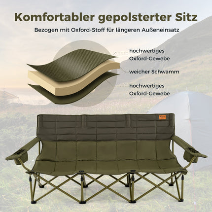 Trijų asmenų sulankstoma kempingo sofa su reguliuojamais porankiais