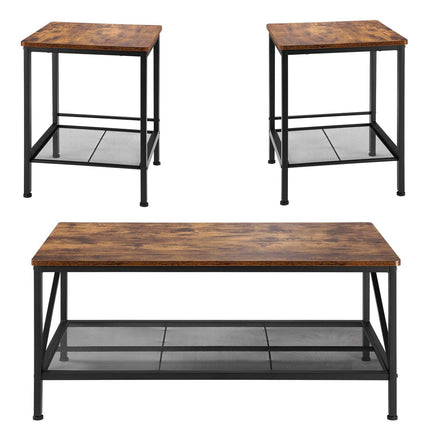 3-Piece Coffee Table Set, 105 cm, 2 End Tables, Metal Legs