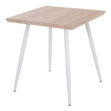 3 dalių valgomojo grupės valgomojo stalų komplektas, MDF + metalas, natūralaus medžio raštas + baltas, 1 stalas + 2 kėdės