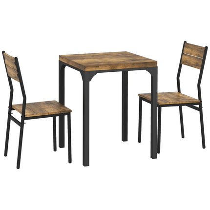 3 dalių valgomojo komplektas, stalas ir 2 kėdės, MDF ir metalas, rudas