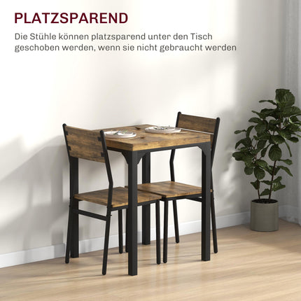 3 dalių valgomojo komplektas, stalas ir 2 kėdės, MDF ir metalas, rudas