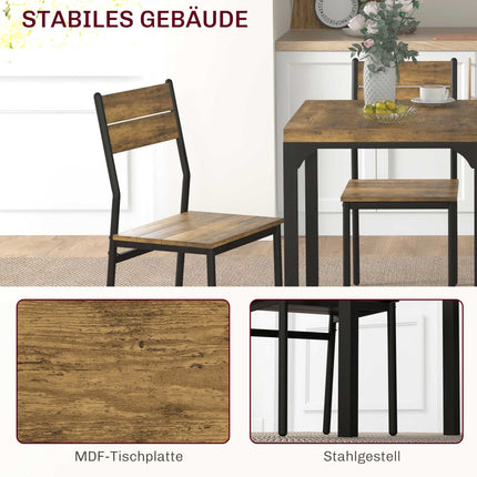 3 dalių valgomojo komplektas, stalas ir 2 kėdės, MDF ir metalas, rudas