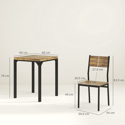 3 dalių valgomojo komplektas, stalas ir 2 kėdės, MDF ir metalas, rudas