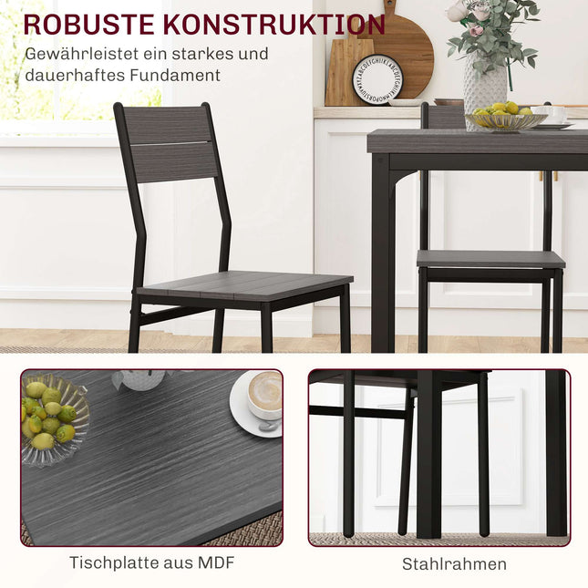 3 dalių valgomojo komplektas, stalas ir 2 kėdės, MDF ir metalas, pilkas