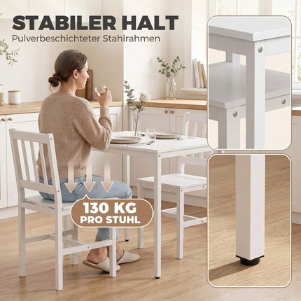 3-Piece Dining Set with Rectangular Table and 2 Chairs, 80 x 60 cm, White