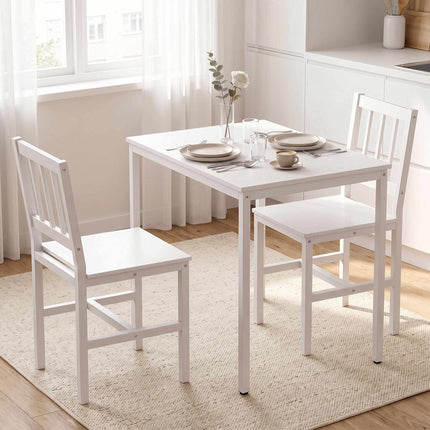 3-Piece Dining Set with Rectangular Table and 2 Chairs, 80 x 60 cm, White