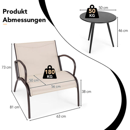 3 dalių terasos baldų komplektas su 2 kėdėmis ir stalu, ergonomiškomis sėdynėmis