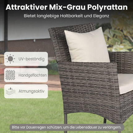 3 dalių rotango terasos baldų komplektas su stikliniu stalu ir pagalvėlėmis