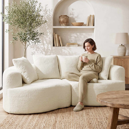 3-Seater Cloud Sofa 207 cm with 4 Throw Pillows, Chenille, Cream White