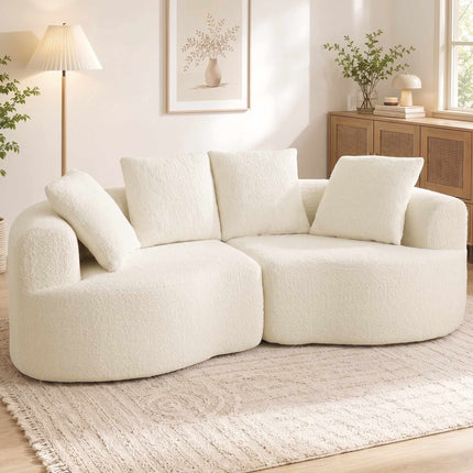 3-Seater Cloud Sofa 207 cm with 4 Throw Pillows, Chenille, Cream White