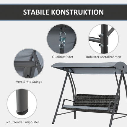 3-seat gray polyrattan garden swing with canopy