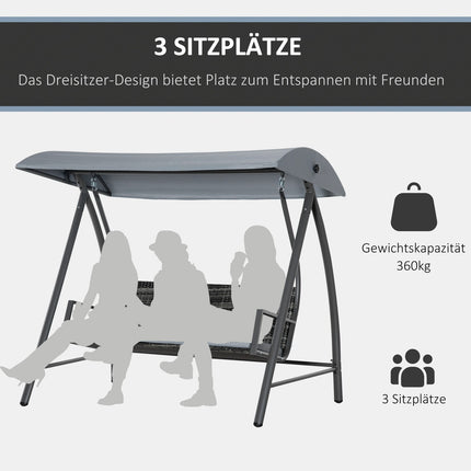 3-seat gray polyrattan garden swing with canopy