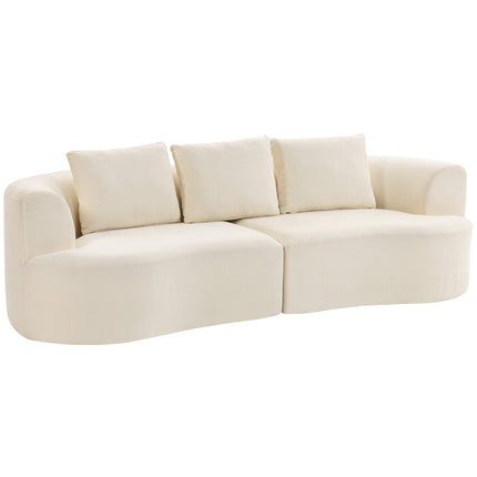 Trivietė sofa, 203 cm, šenilinis audinys, kreminė balta