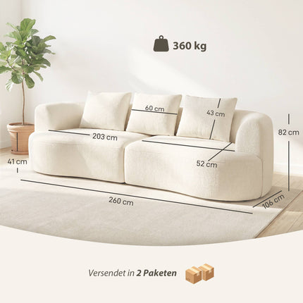 Trivietė sofa, 203 cm, šenilinis audinys, kreminė balta