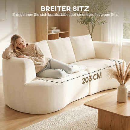 Trivietė sofa, 203 cm, šenilinis audinys, kreminė balta