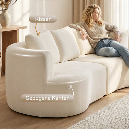Trivietė sofa, 203 cm, šenilinis audinys, kreminė balta