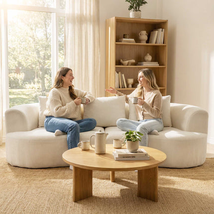 Trivietė sofa, 203 cm, šenilinis audinys, kreminė balta