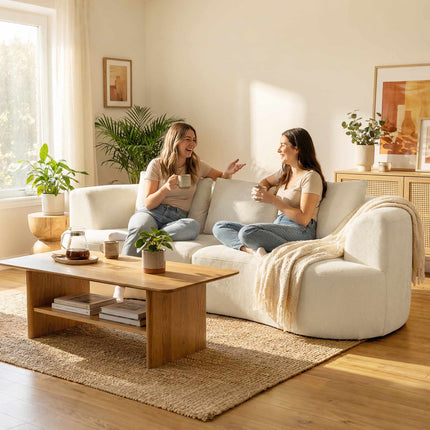 Trivietė sofa, 203 cm, šenilinis audinys, kreminė balta