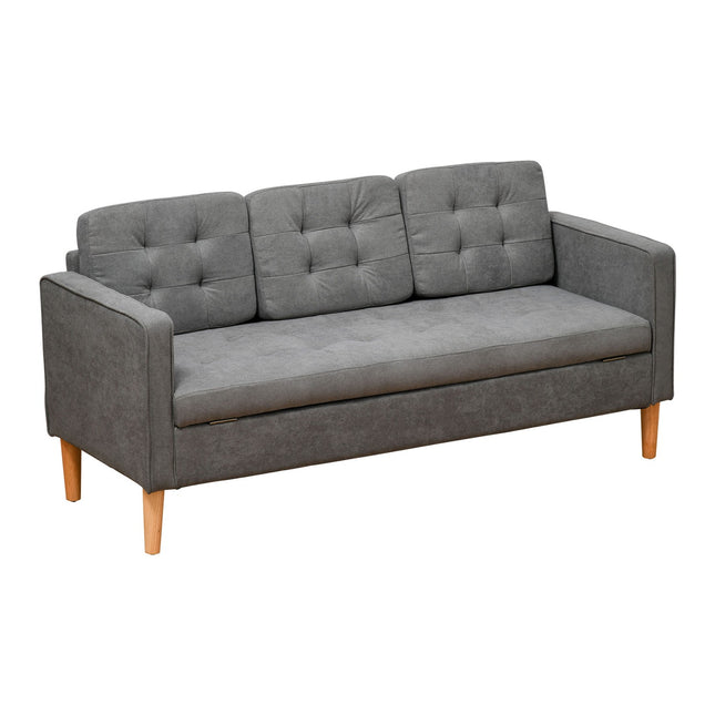 Trivietė sofa, audinė, dvigulė sofa, nuimama su pagalvėlėmis, guminė mediena, medvilnė, pilka, 166,5 x 62 x 82 cm