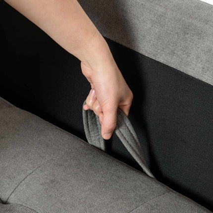 Trivietė sofa, audinė, dvigulė sofa, nuimama su pagalvėlėmis, guminė mediena, medvilnė, pilka, 166,5 x 62 x 82 cm