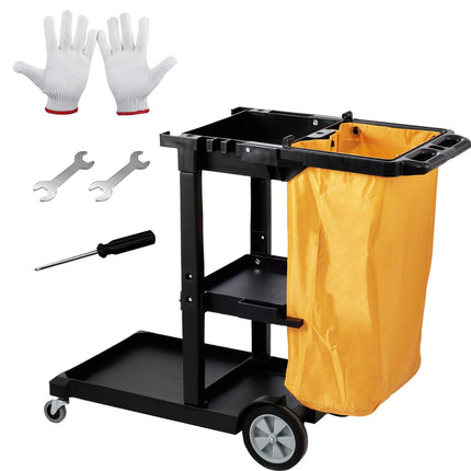 3-Shelf Janitorial Cart, 200 lb, 25-Gal Bag