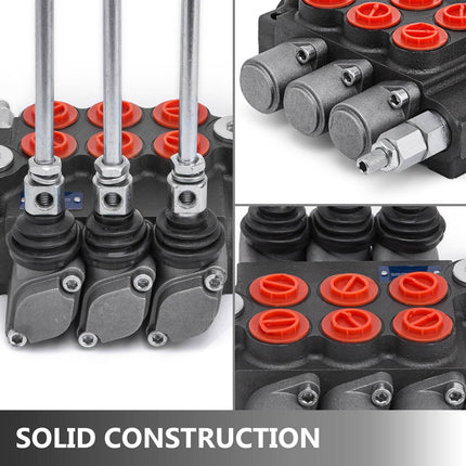 3-Spool Hydraulic Control Valve, 11 GPM, Double-Acting