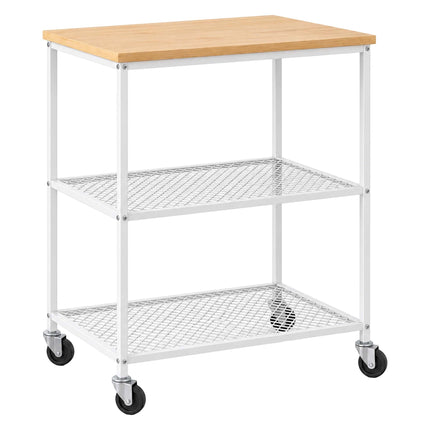 3-Tier Kitchen Trolley with Castors and Wood-Effect Top, White, 10 kg per Tier