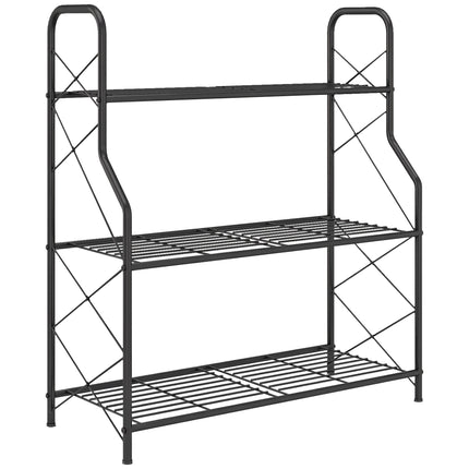 3 pakopų metalinis augalų stovas su rankenomis, 78 cm, juodas