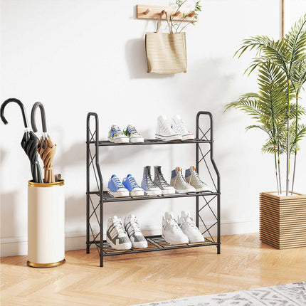 3 pakopų metalinis augalų stovas su rankenomis, 78 cm, juodas