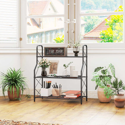 3 pakopų metalinis augalų stovas su rankenomis, 78 cm, juodas