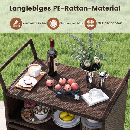 3 pakopų lauko baro vežimėlis su užrakinamais ratukais ir rankenomis
