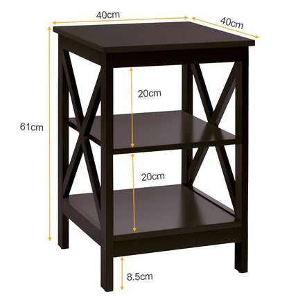 3 pakopų kvadratinis šoninis staliukas, 40x40x61 cm, rudas MDF