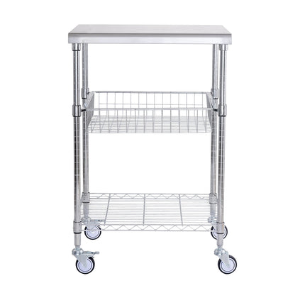 3-Tier Steel Rolling Utility Cart, 470 lb, Locking Wheels