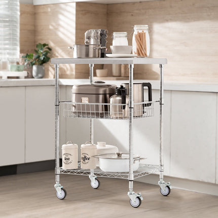 3-Tier Steel Rolling Utility Cart, 470 lb, Locking Wheels