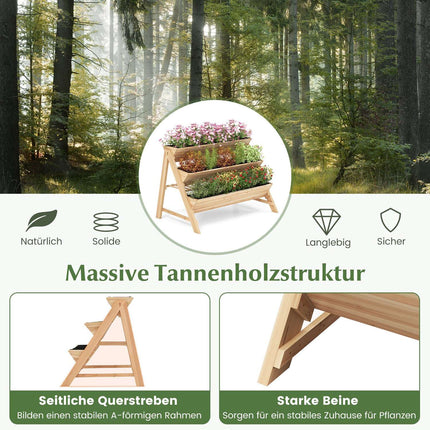 3 pakopų medinė pakelta sodo lysvė su lentyna ir kabliukais
