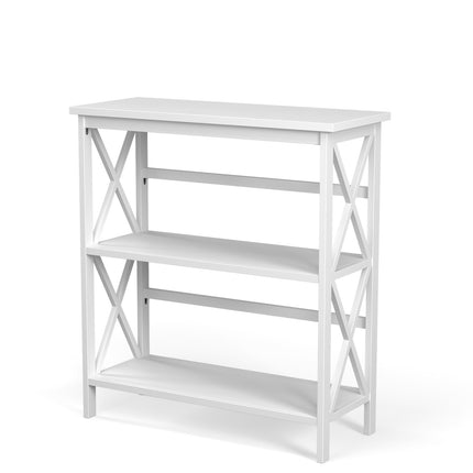 3-Tier Wooden X-Frame Etagere Bookshelf, White