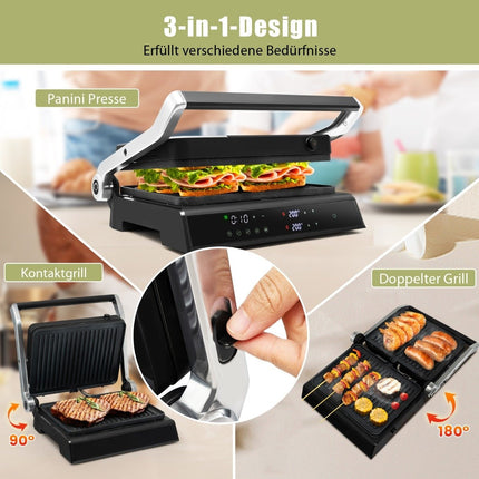 3 viename 1800 W panini presuojamas grilis su nepridegančiomis plokštelėmis, elektrinis grilis