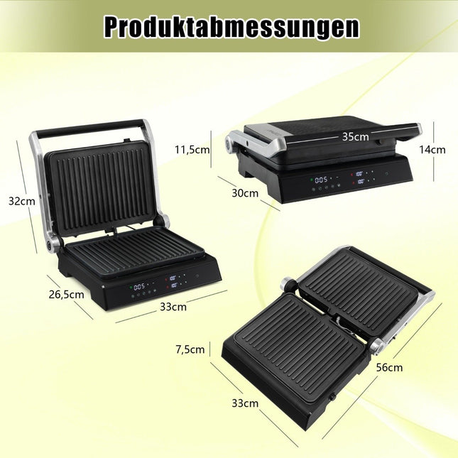 3 viename 1800 W panini presuojamas grilis su nepridegančiomis plokštelėmis, elektrinis grilis