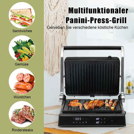 3 viename 1800 W panini presuojamas grilis su nepridegančiomis plokštelėmis, elektrinis grilis