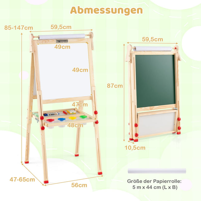 3 viename vaikiškas dailės molbertas - magnetinis, reguliuojamas, sulankstomas