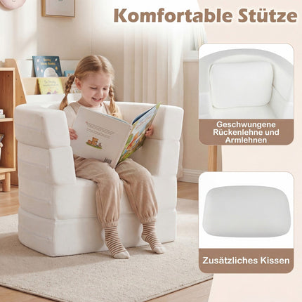 3 viename vaikiška sofa-lova su minkštu putplasčiu ir pagalve, smėlio spalvos