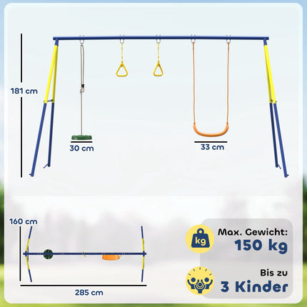 3 viename vaikiškos sūpynės, plieninis rėmas, 150 kg keliamoji galia