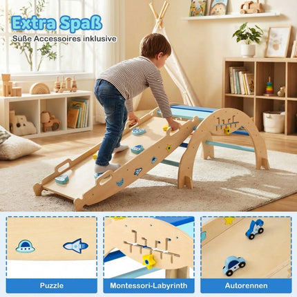 3 viename Montessori laipiojimo rinkinys su rampa ir arka